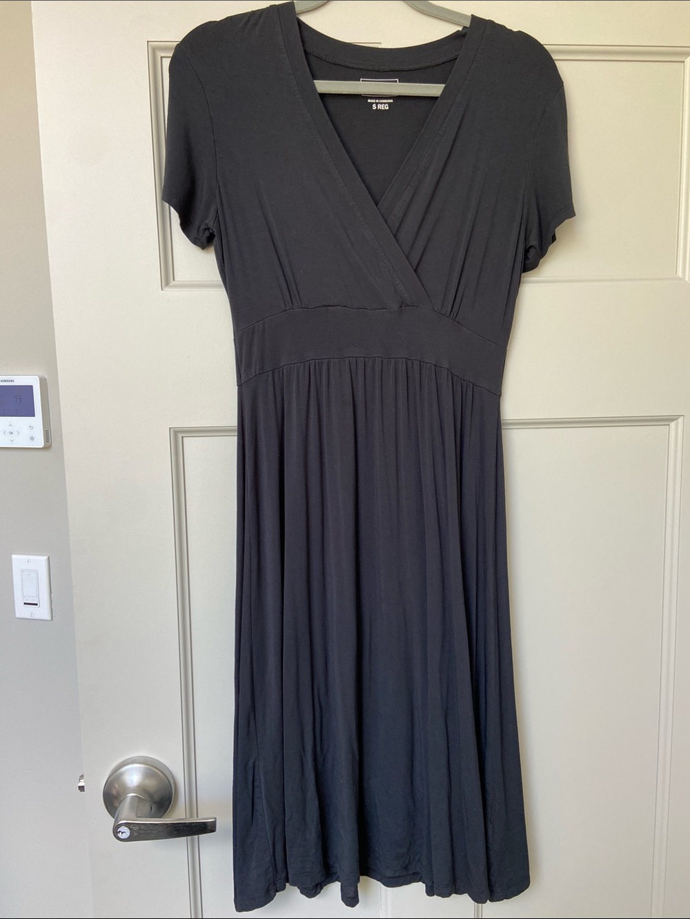 L.L. Bean Black V-Neck Wrap-Style Midi Dress